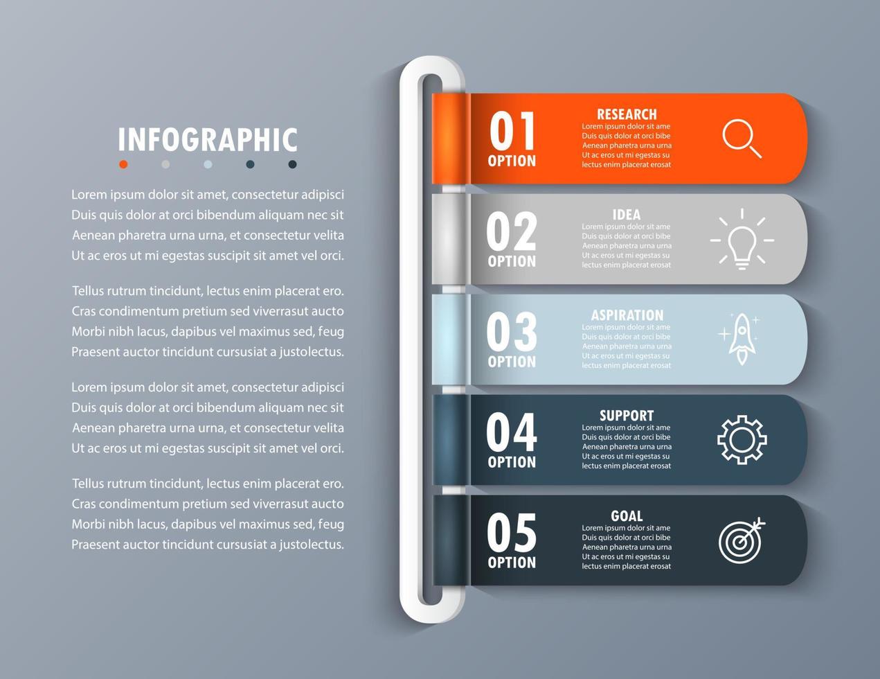 modèle d'infographie avec l'image de 5 rectangles vecteur