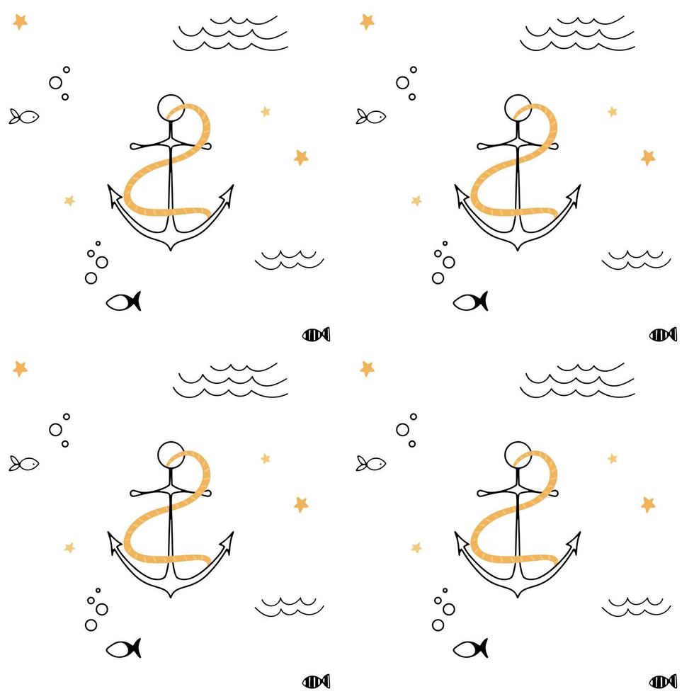 mignon modèle sans couture avec un thème nautique. fond de vie océanique et marine pour le tissu et l'emballage. illustration vectorielle pour les enfants. vecteur