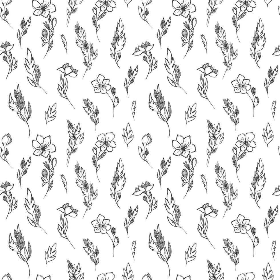 motif linéaire floral noir et blanc sans couture dans le style doodle. illustration vectorielle. vecteur