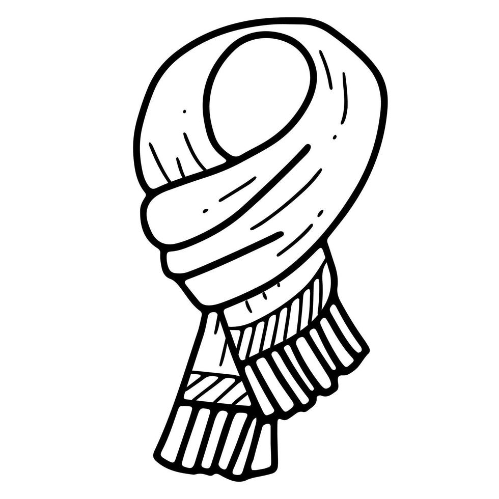 écharpe d'hiver chaude à franges. illustration de trait de style doodle. vecteur