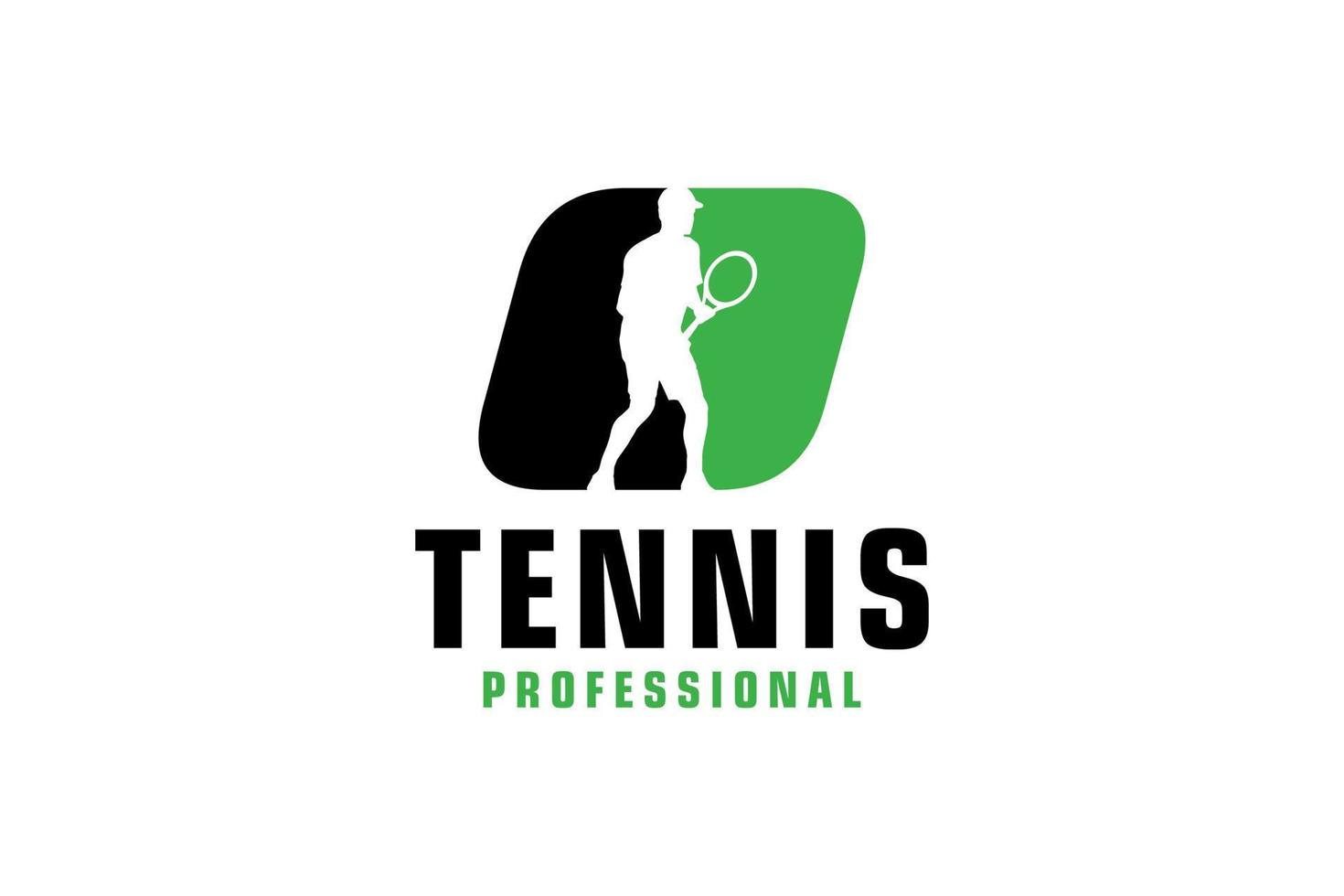 lettre o avec création de logo de silhouette de joueur de tennis. éléments de modèle de conception de vecteur pour l'équipe sportive ou l'identité d'entreprise.
