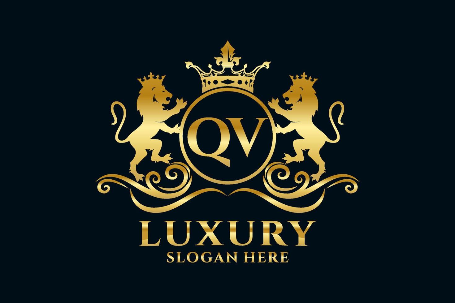 modèle initial de logo de luxe royal de lion de lettre qv dans l'art vectoriel pour des projets de marque luxueux et d'autres illustrations vectorielles.