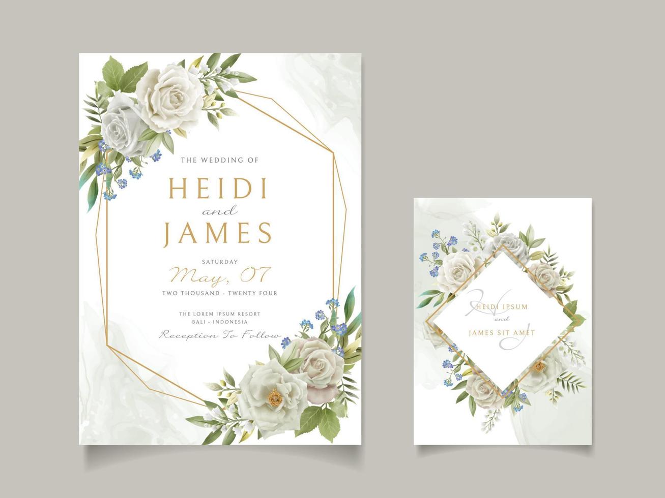 invitation de mariage élégante conception de fleurs blanches vecteur