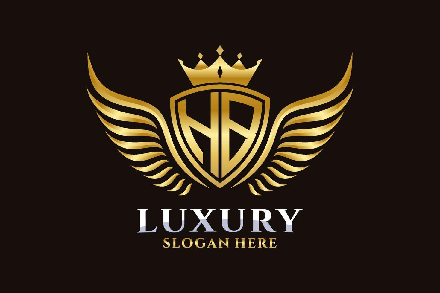lettre d'aile royale de luxe hb crête or couleur logo vecteur, logo de victoire, logo de crête, logo d'aile, modèle de logo vectoriel. vecteur