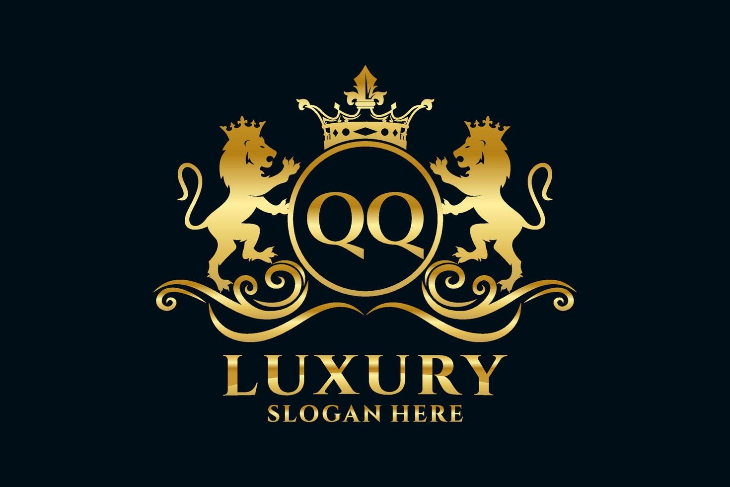 modèle de logo de luxe royal de lion de lettre qq initial dans l'art vectoriel pour des projets de marque luxueux et d'autres illustrations vectorielles.