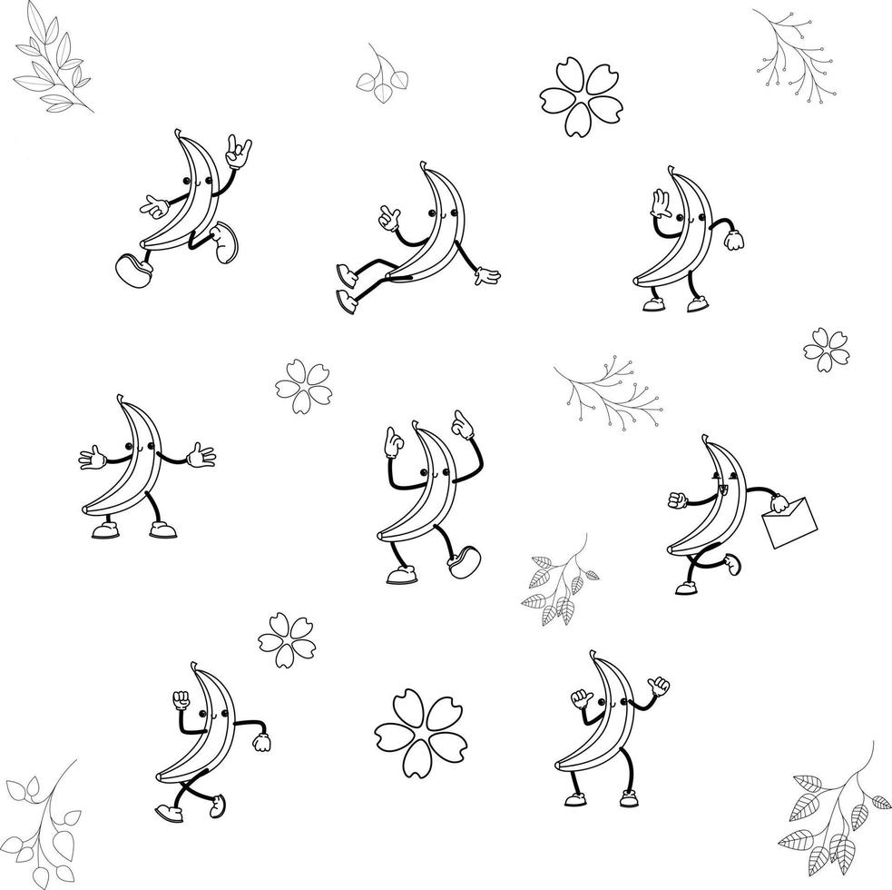 illustration vectorielle traditionnelle. ensemble de doodle banane mignon. peut être utilisé pour le livre de coloriage vecteur