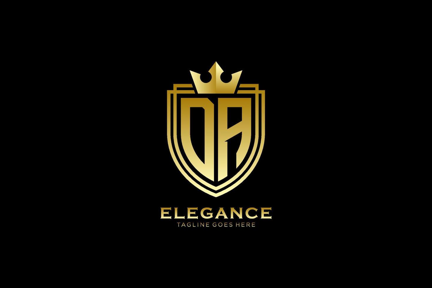 initial da élégant logo monogramme de luxe ou modèle de badge avec volutes et couronne royale - parfait pour les projets de marque de luxe vecteur