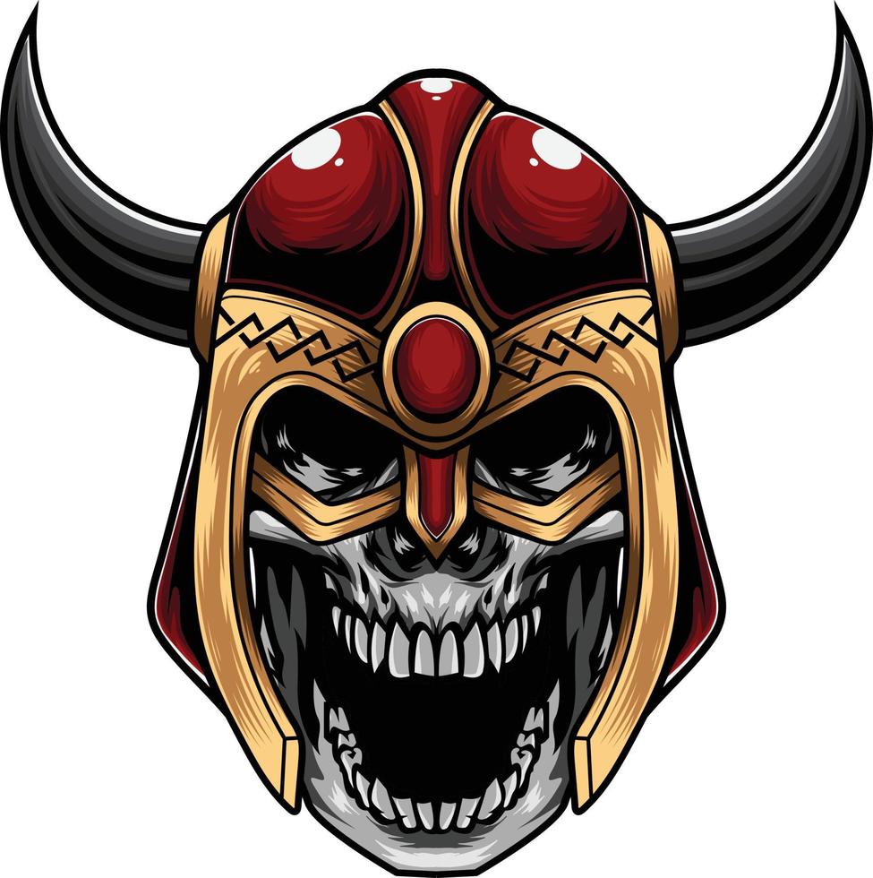 illustration vectorielle du crâne portant un casque viking dans un style vintage vecteur