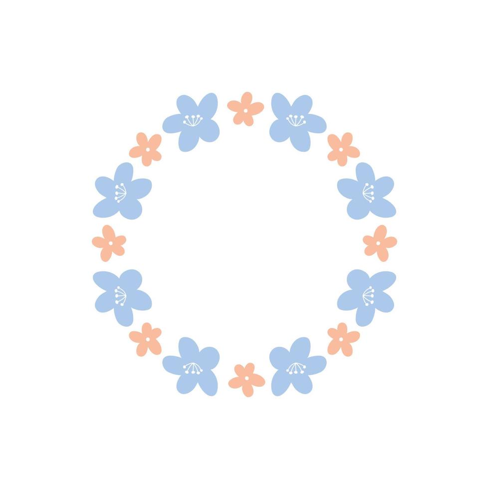 couronne florale avec de jolies petites marguerites isolées sur fond blanc. cadre rond avec des fleurs. illustration vectorielle dessinée à la main. parfait pour les cartes, invitations, décorations, logo, divers designs. vecteur