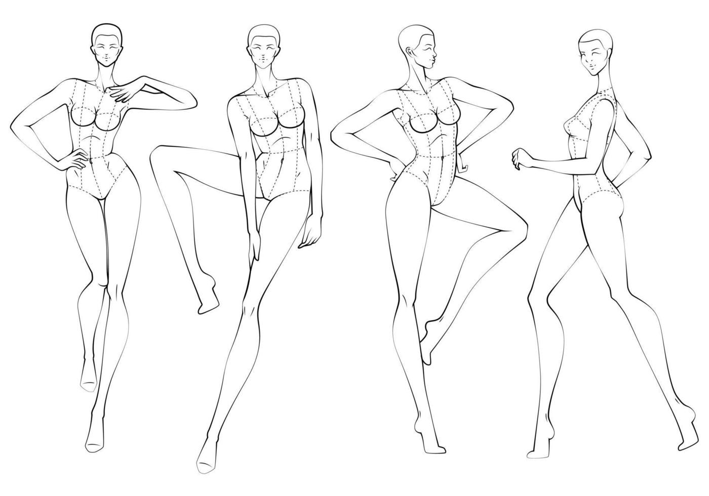 mode figure dix têtes modèle de conception croquis portant un corsage vecteur