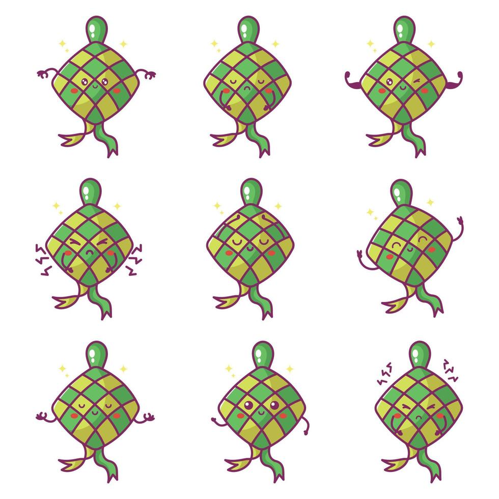 nourriture de ketupats de mascotte mignonne. illustration vectorielle vecteur