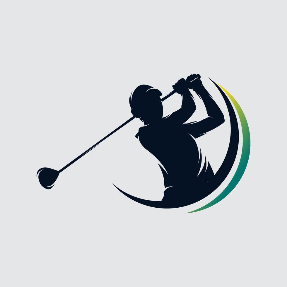 modèle vectoriel de conception de logo de joueur de golf. club de golf d'or de luxe d'élite