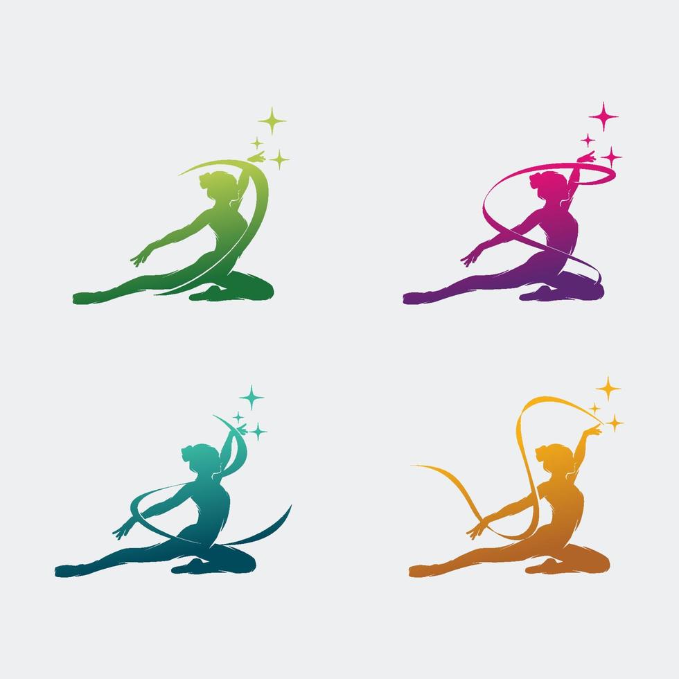jeune femme gymnaste danse avec logo ruban vecteur