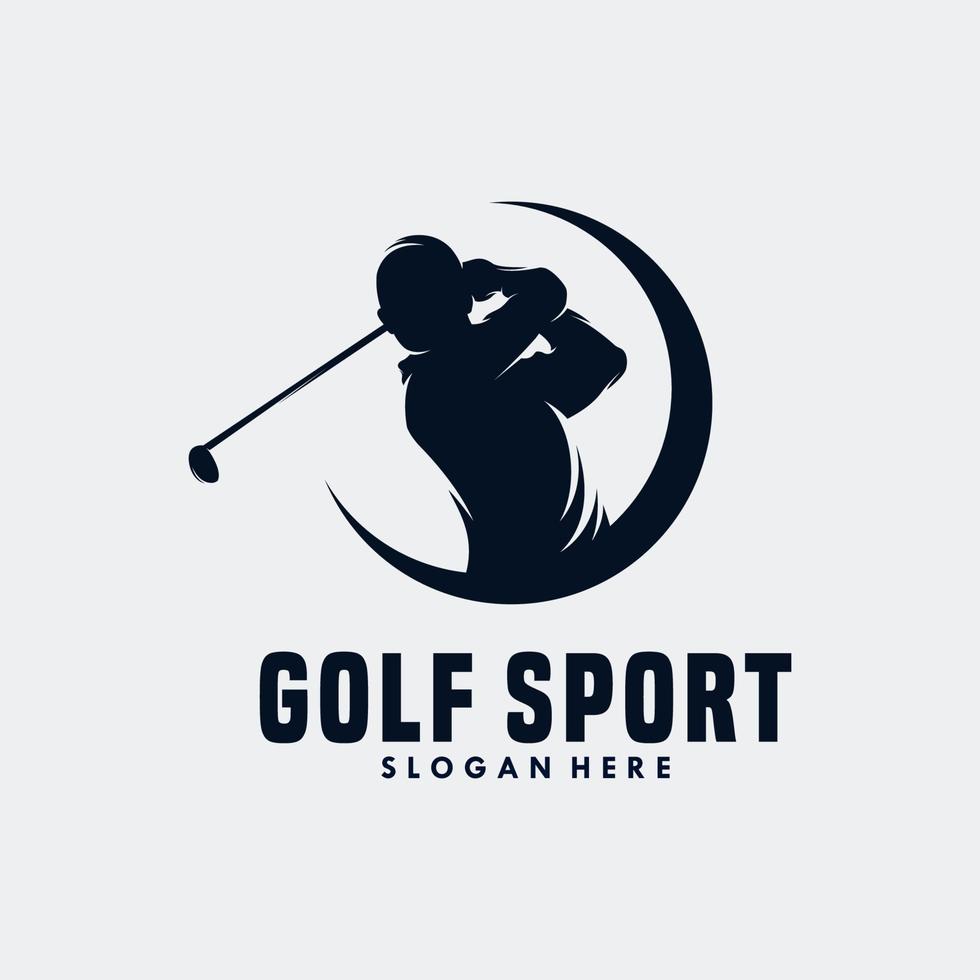 modèle vectoriel de conception de logo de joueur de golf. club de golf d'or de luxe d'élite