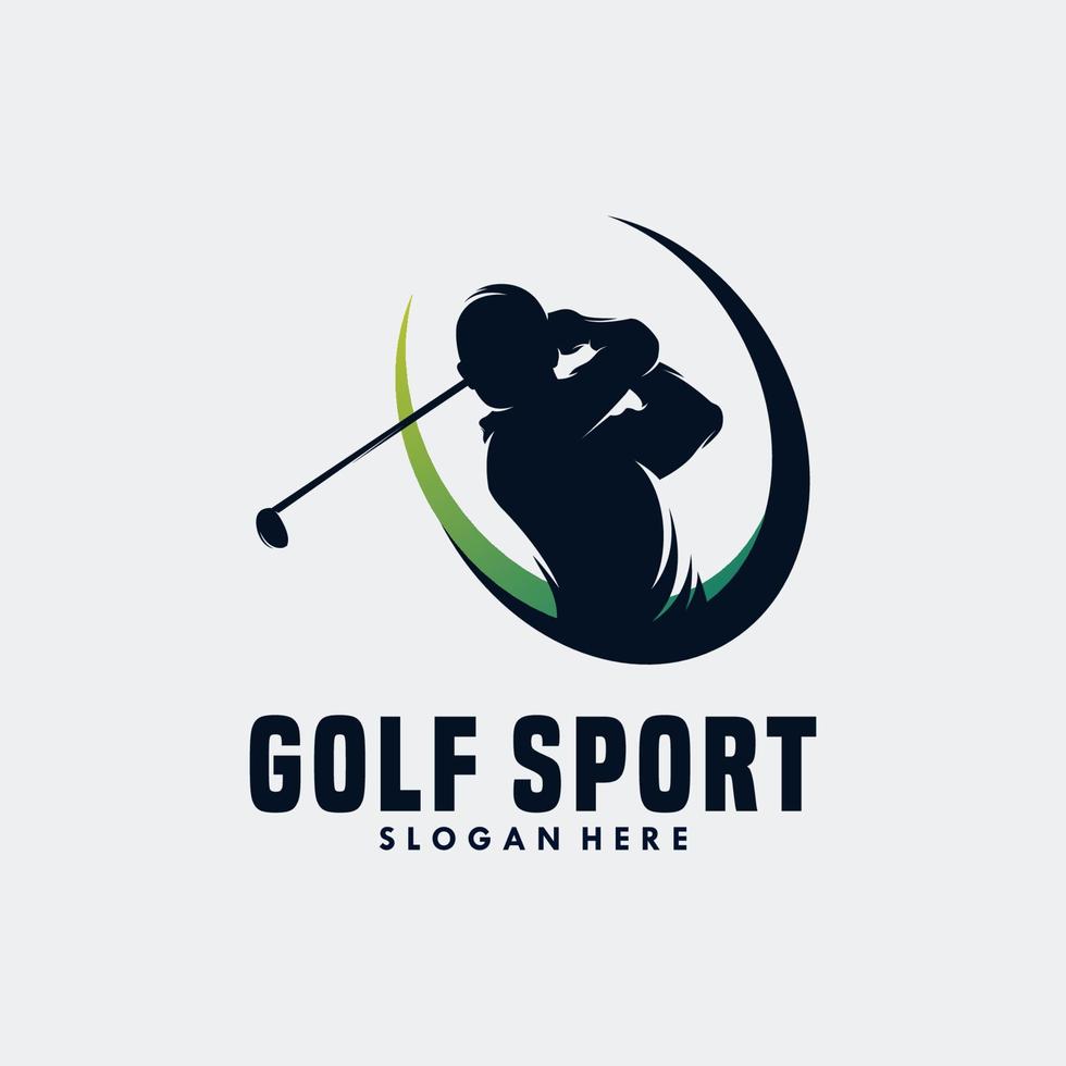 modèle vectoriel de conception de logo de joueur de golf. club de golf d'or de luxe d'élite