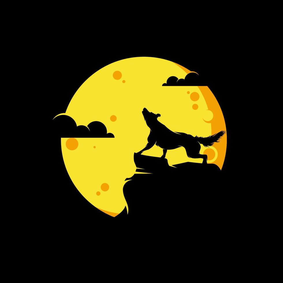 silhouette du loup sauvage dans la conception du logo de la lune vecteur