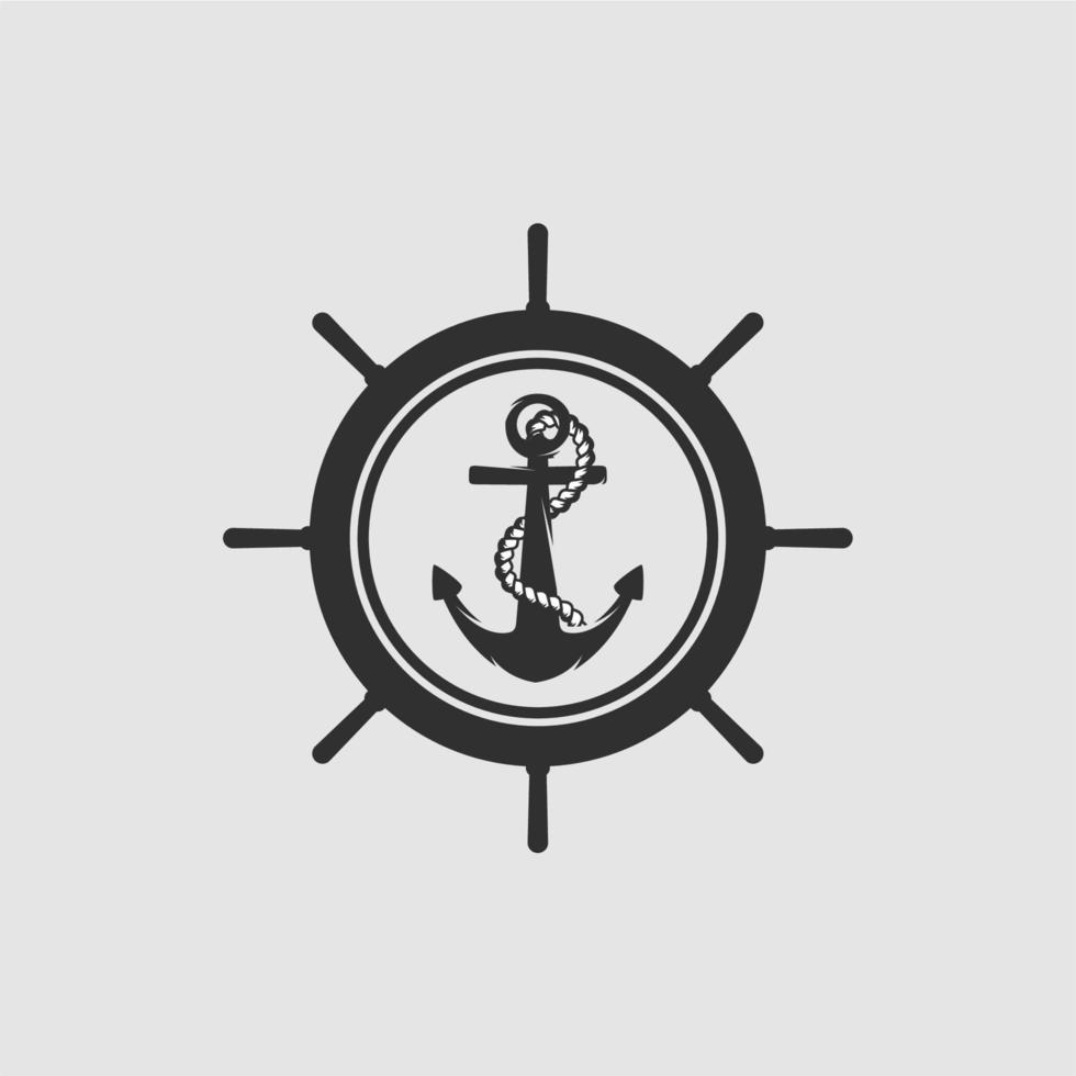 roue de bateau avec icône d'ancre modèle de logo vectoriel icône de gouvernail