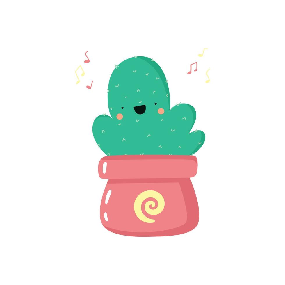 cactus de dessin animé mignon avec visage kawaii. plante d'intérieur dessinée à la main, personnage de cactus pour la conception d'enfants. illustration vectorielle plane. vecteur
