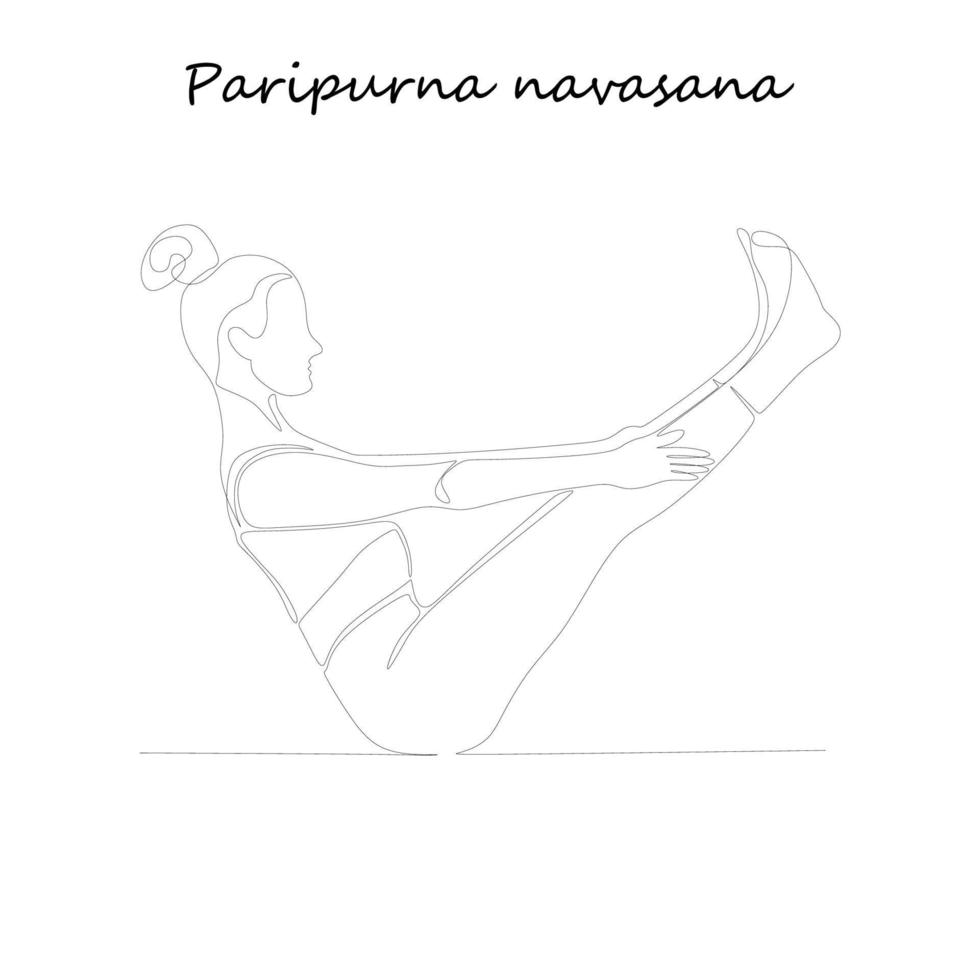 dessin au trait continu. jeune femme faisant des exercices de yoga, photo de silhouette. illustration dessinée en ligne.cdr vecteur