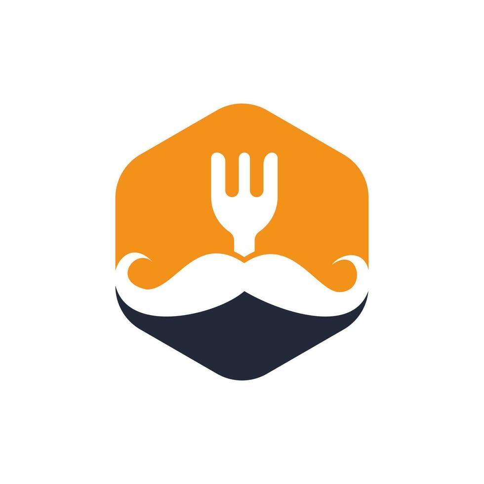 création de modèle de logo de gourou alimentaire. moustache d'illustration avec conception d'icône de fourche. vecteur