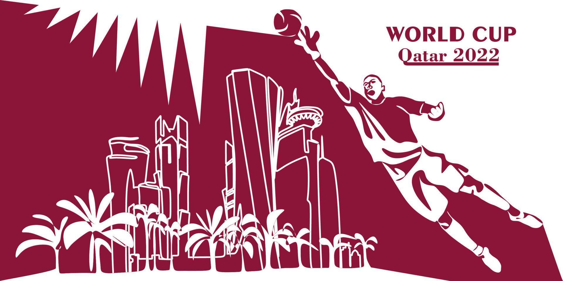 coupe du monde au qatar en bannière 2022. vecteur stylisé isolé illustration moderne de la capitale doha ville avec symbole, couleurs et drapeau