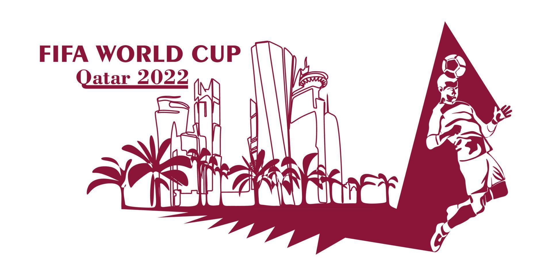 coupe du monde au qatar en bannière 2022. vecteur stylisé isolé illustration moderne de la capitale doha ville avec symbole, couleurs et drapeau