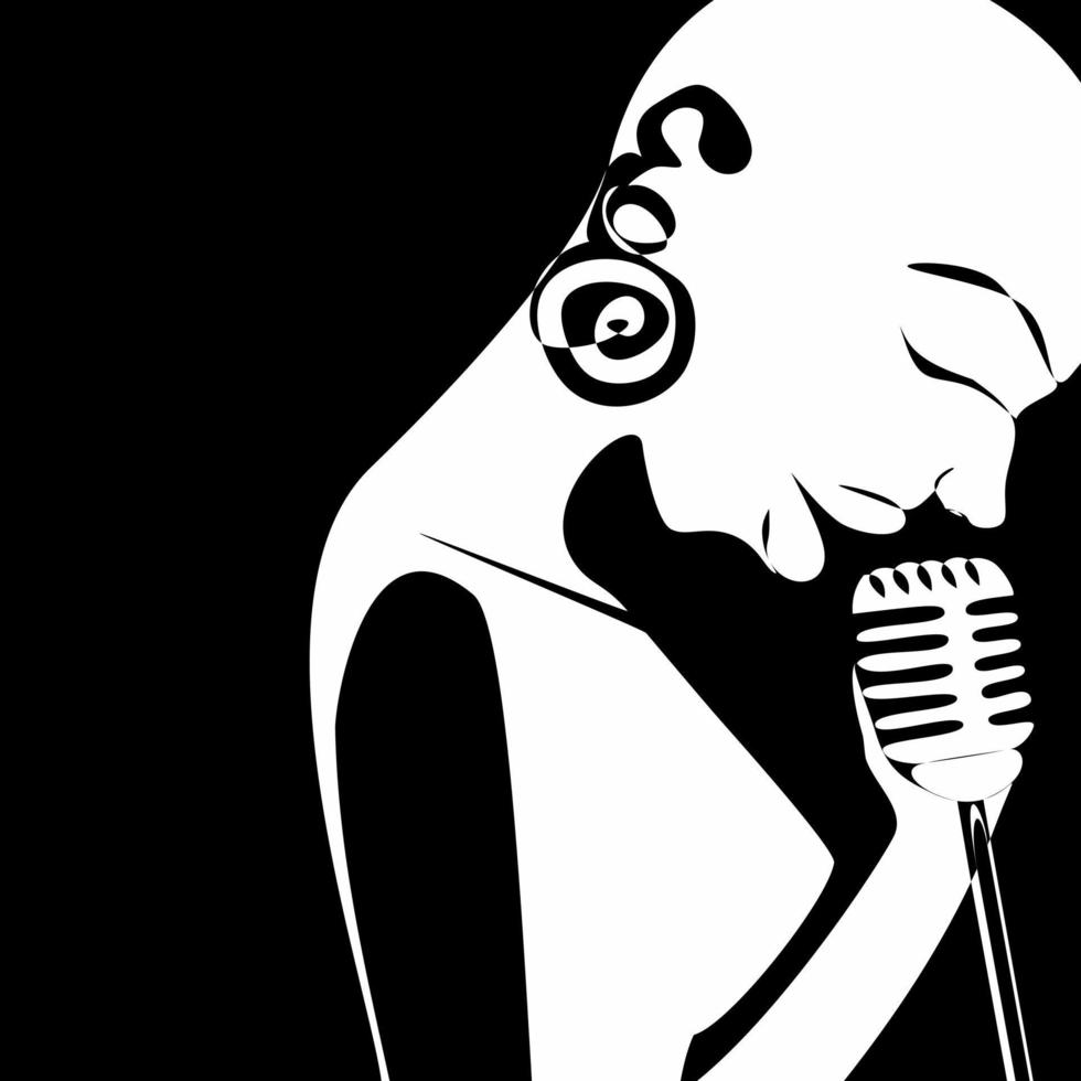 silhouette de chanteur de jazz illustration en ligne continue noir et blanc vecteur