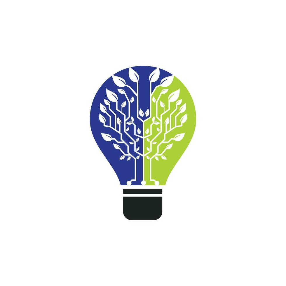 modèle de conception de logo vectoriel arbre technologique. connexion de l'arborescence du réseau avec le logo de l'icône de l'ampoule.