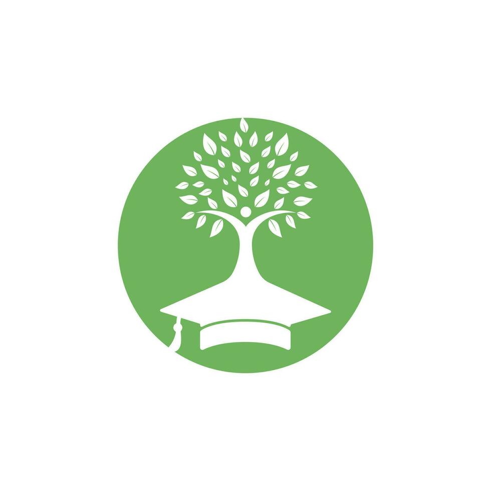 concept de logo d'assurance et de soutien à l'éducation. chapeau de graduation et logo d'icône d'arbre humain. vecteur