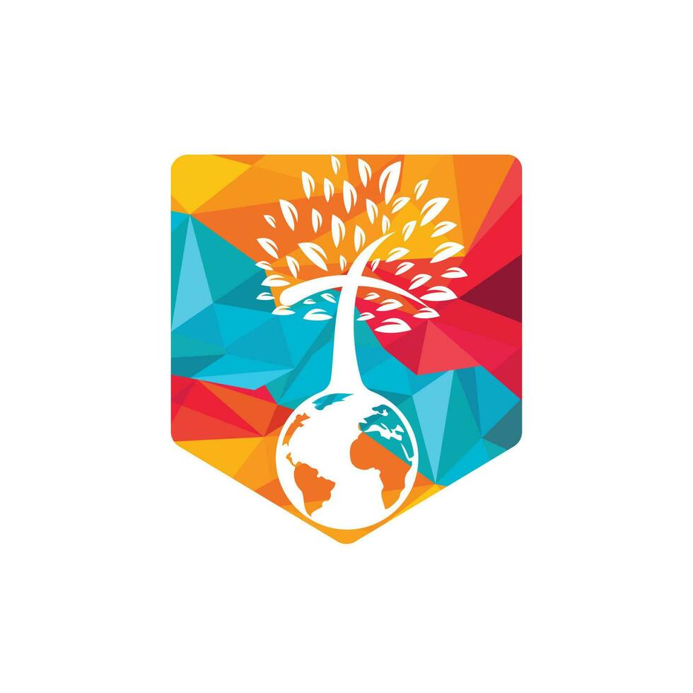 modèle de conception de logo vectoriel d'église globale. globe avec l'icône de vecteur d'arbre croisé.