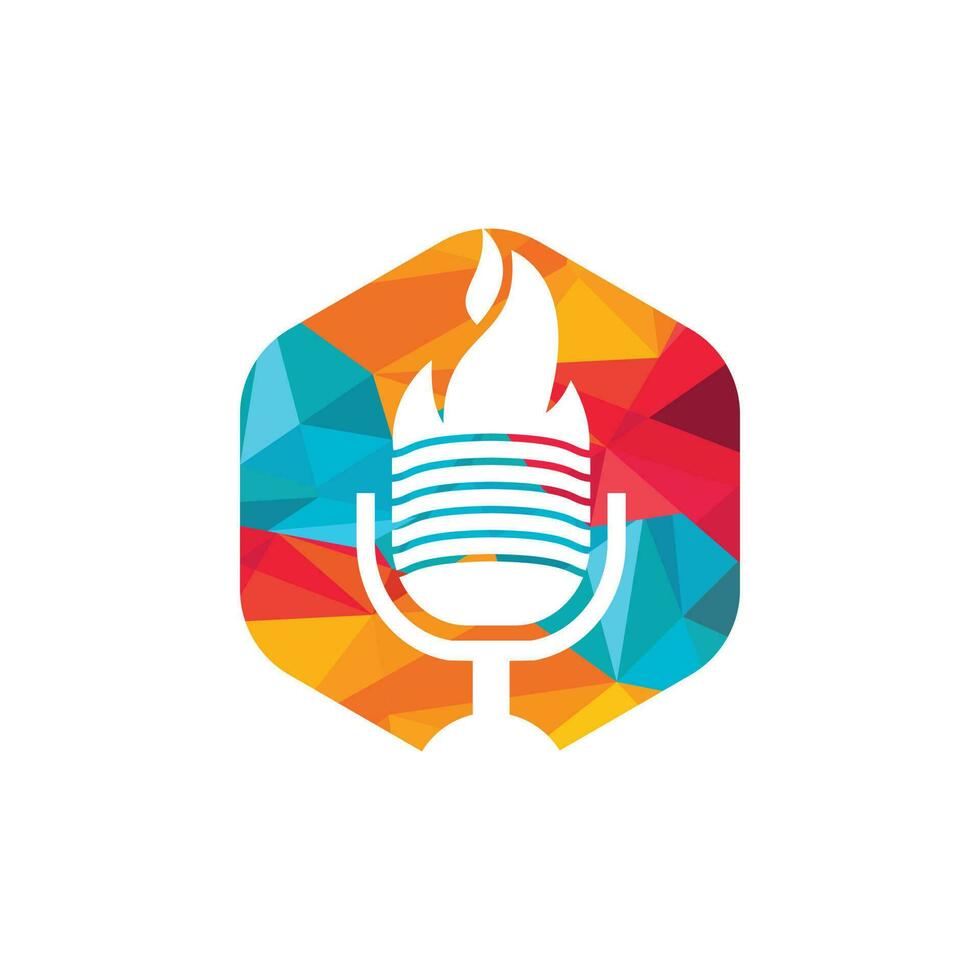 modèle de conception de logo de podcast de feu. flamme feu podcast mic logo icône illustration vectorielle. vecteur