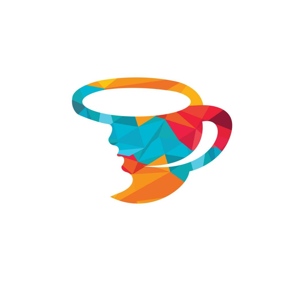 tasse à café avec vecteur de logo de visage de femmes. création de logo de café.