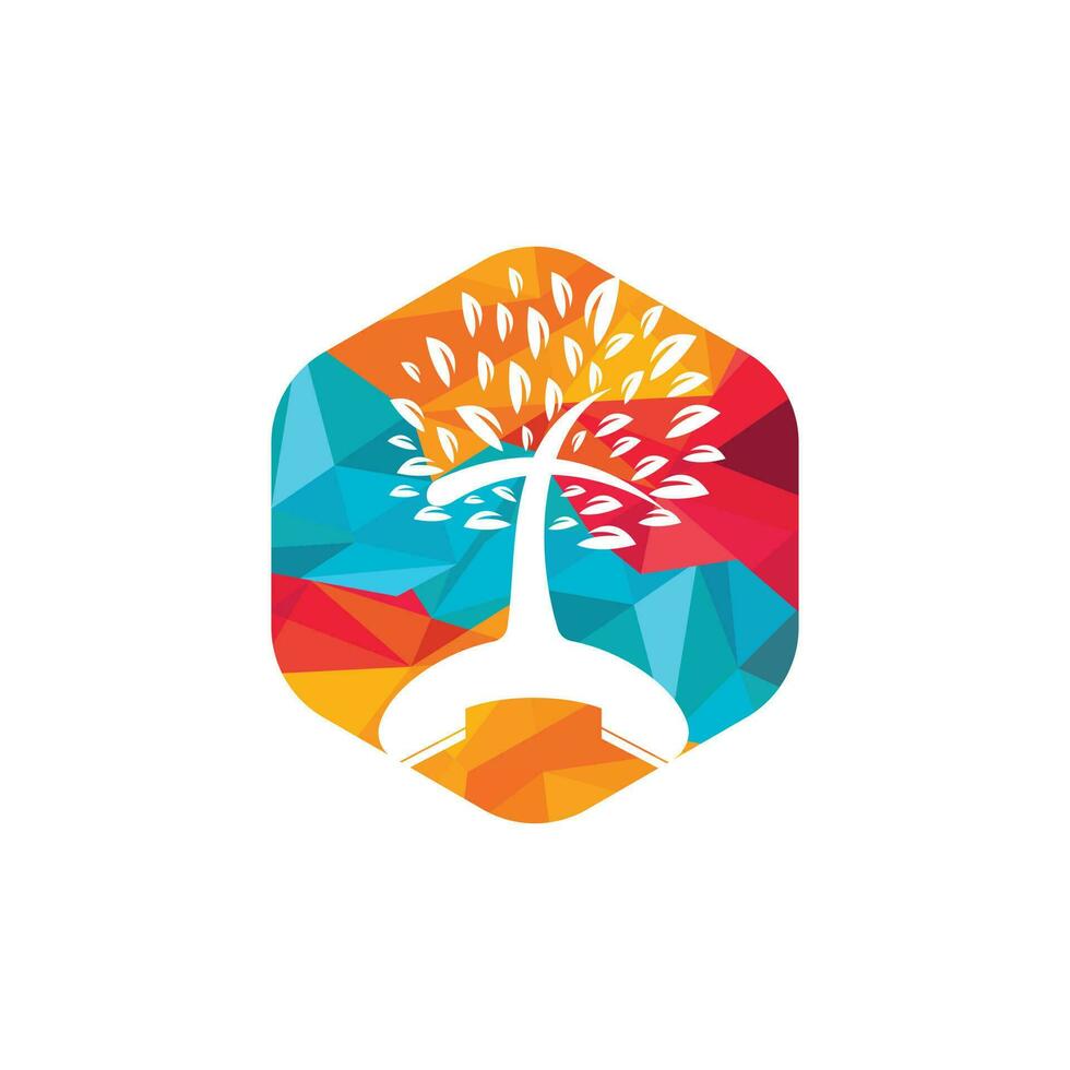 concept de logo d'appel d'église. création de logo vectoriel combiné et arbre d'église.