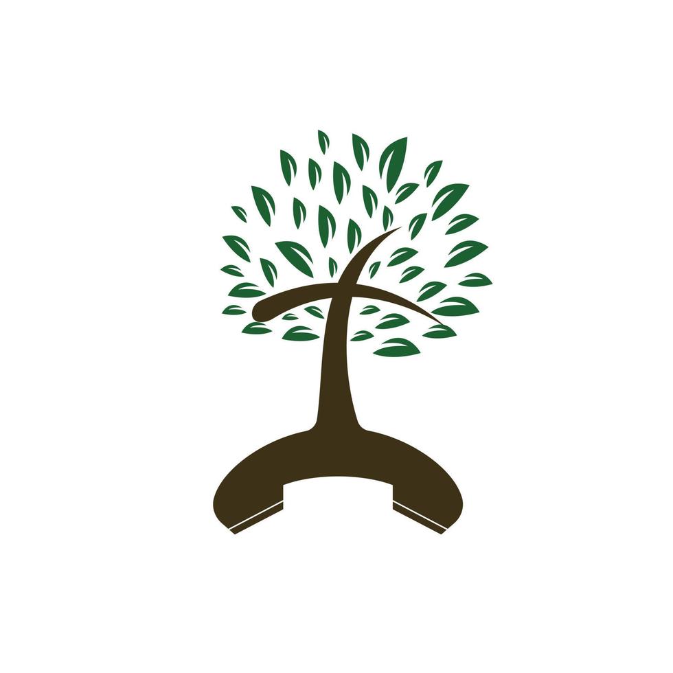 concept de logo d'appel d'église. création de logo vectoriel combiné et arbre d'église.