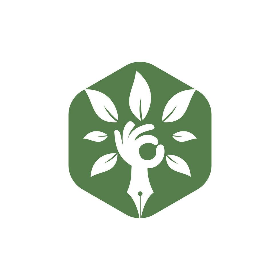 concept de logo d'assurance et de soutien à l'éducation. stylo et logo d'icône d'arbre à main. vecteur