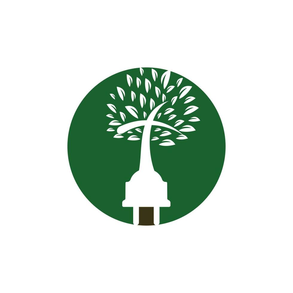 concept de logo d'église de technologie. conception de logo d'icône de cordon et d'arbre d'église. vecteur