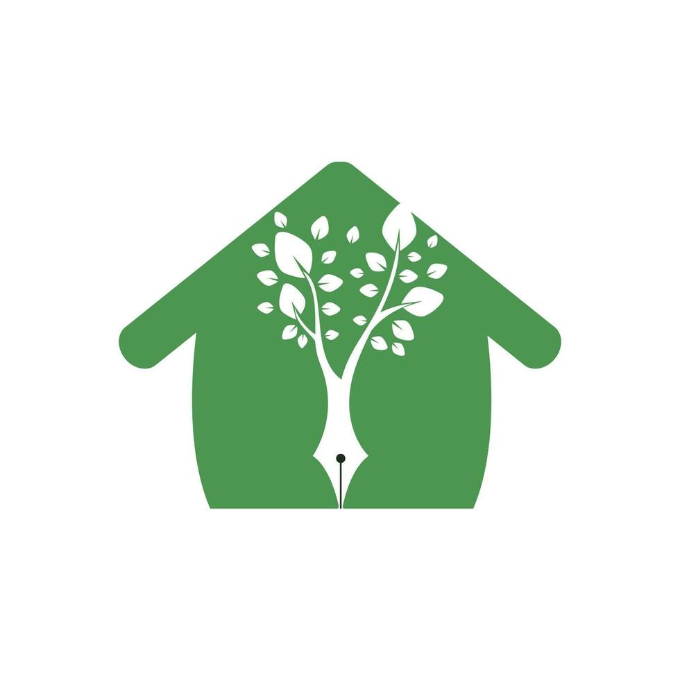 modèle de conception de logo vectoriel stylo arbre. concept de logo maison et nature écrivain.