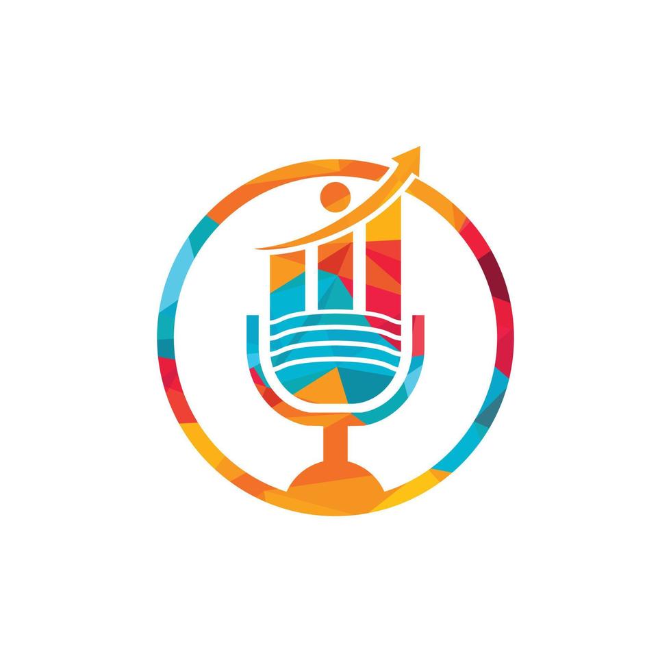 création de logo vectoriel de micro podcast financier. illustration d'un microphone et d'une icône de graphique d'entreprise.