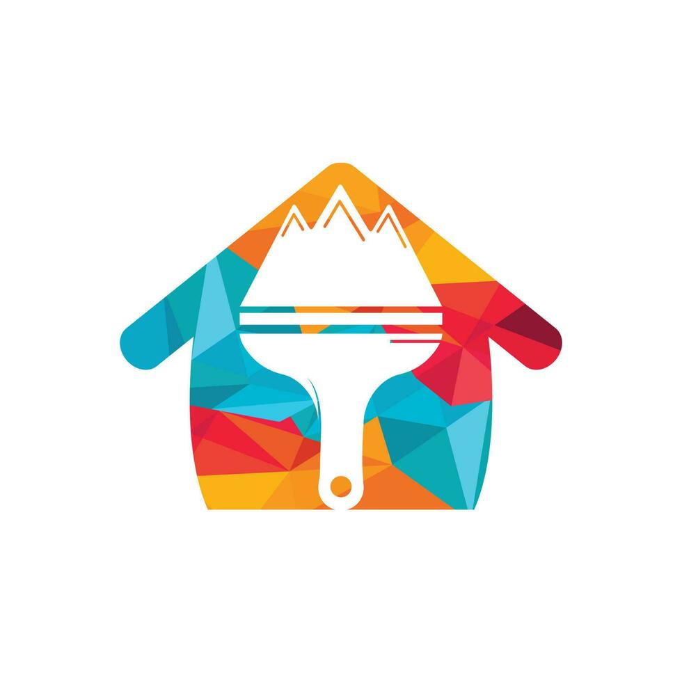 modèle de conception de logo vectoriel de peinture de montagne. pinceau de montagne et de peinture avec dessin vectoriel d'icône de maison.