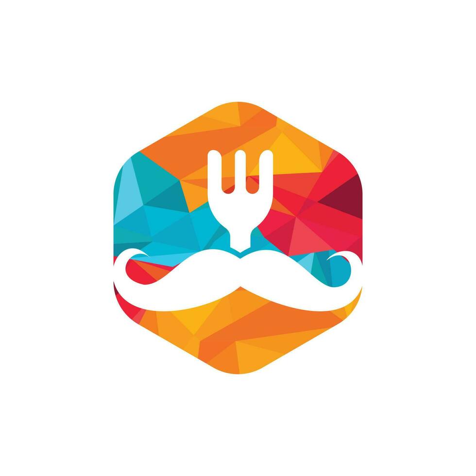 création de modèle de logo de gourou alimentaire. moustache d'illustration avec conception d'icône de fourche. vecteur