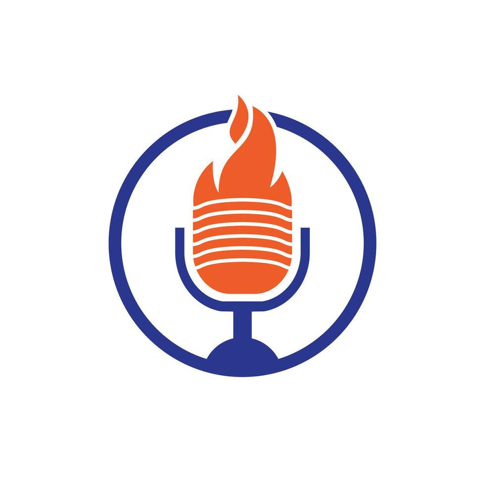 modèle de conception de logo de podcast de feu. flamme feu podcast mic logo icône illustration vectorielle. vecteur