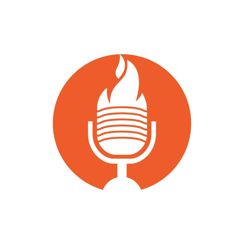 modèle de conception de logo de podcast de feu. flamme feu podcast mic logo icône illustration vectorielle. vecteur