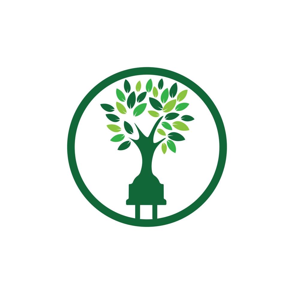 concept de logo d'électricité d'énergie verte. icône de prise électrique avec arbre. vecteur