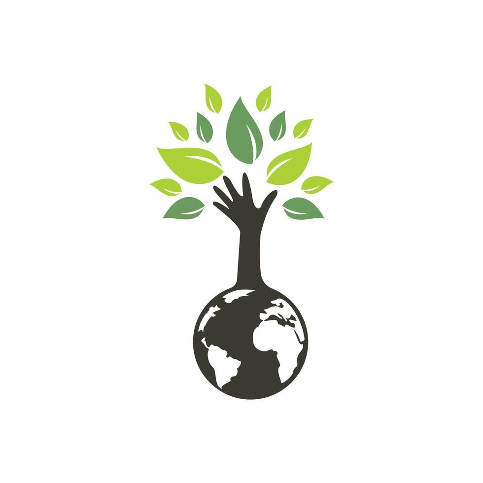 création de logo vectoriel globe et arbre à main. écologie et concept durable.
