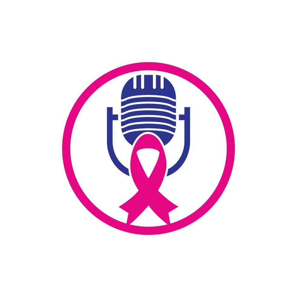 concept de logo d'icône de podcast de sensibilisation au cancer du sein. ruban rose et logo d'icône de podcast. vecteur