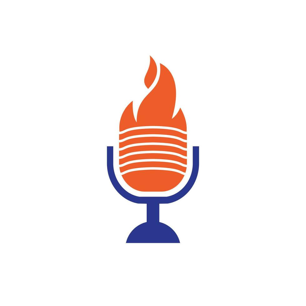 modèle de conception de logo de podcast de feu. flamme feu podcast mic logo icône illustration vectorielle. vecteur