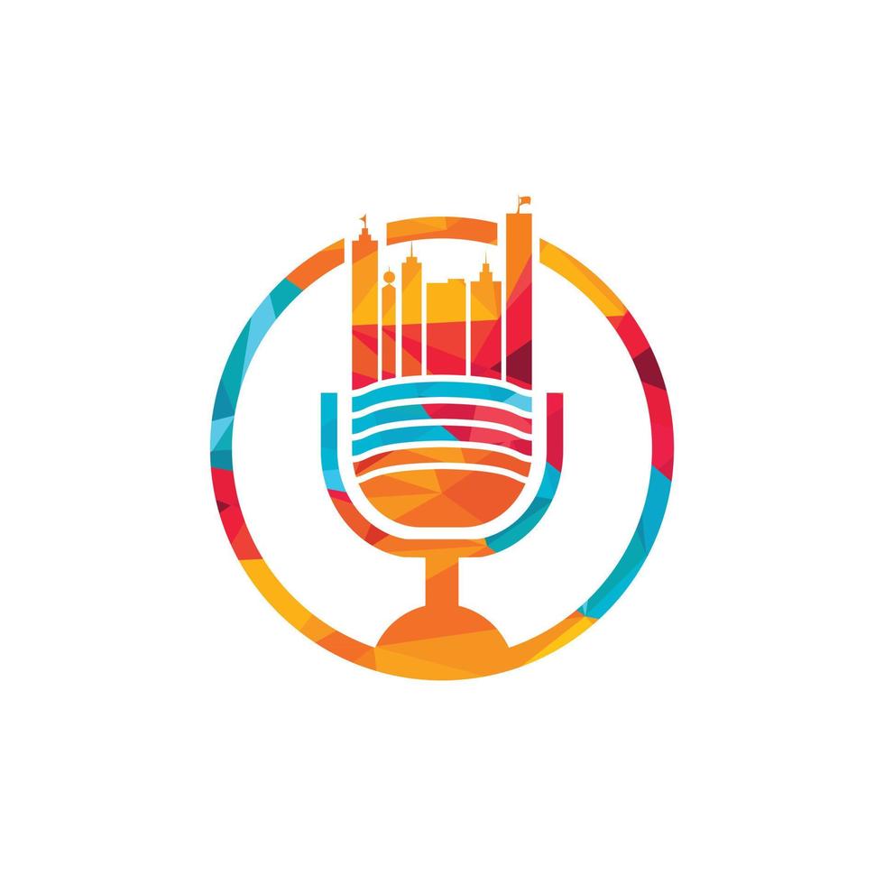 modèle de conception de logo vectoriel de podcast urbain. concept de logo de ville de podcast.