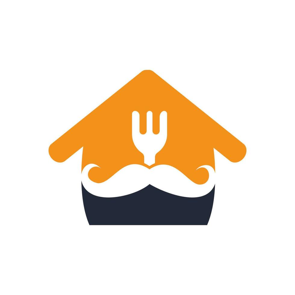 création de modèle de logo de gourou alimentaire. moustache d'illustration avec la conception d'icône de fourchette et de maison. vecteur