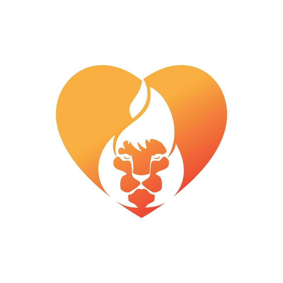 modèle de conception de logo vectoriel de feu de lion. flammes de lion créatives avec concept de conception de logo en forme de coeur.