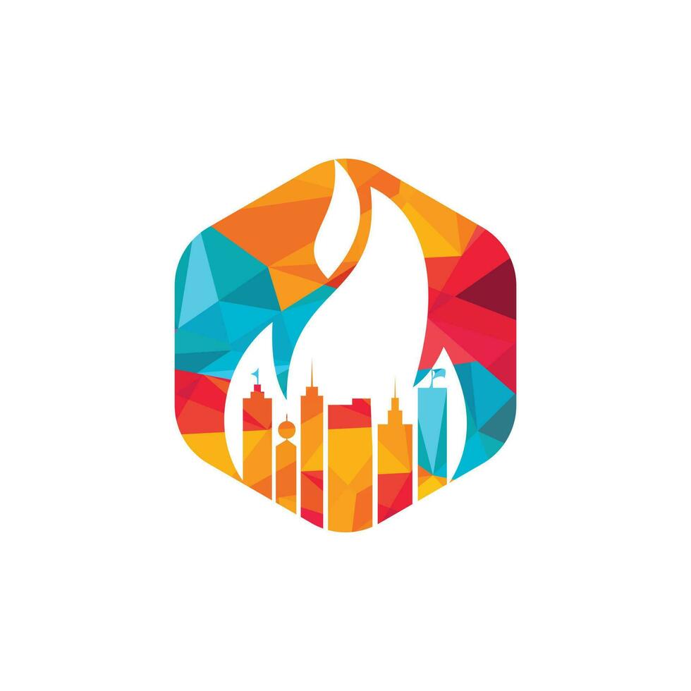 modèle de conception de logo vectoriel fire city. bâtiments et conception d'icônes de feu.